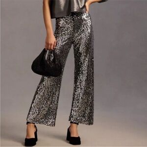 Maeve Glittering Silver Wide-Leg Pants
